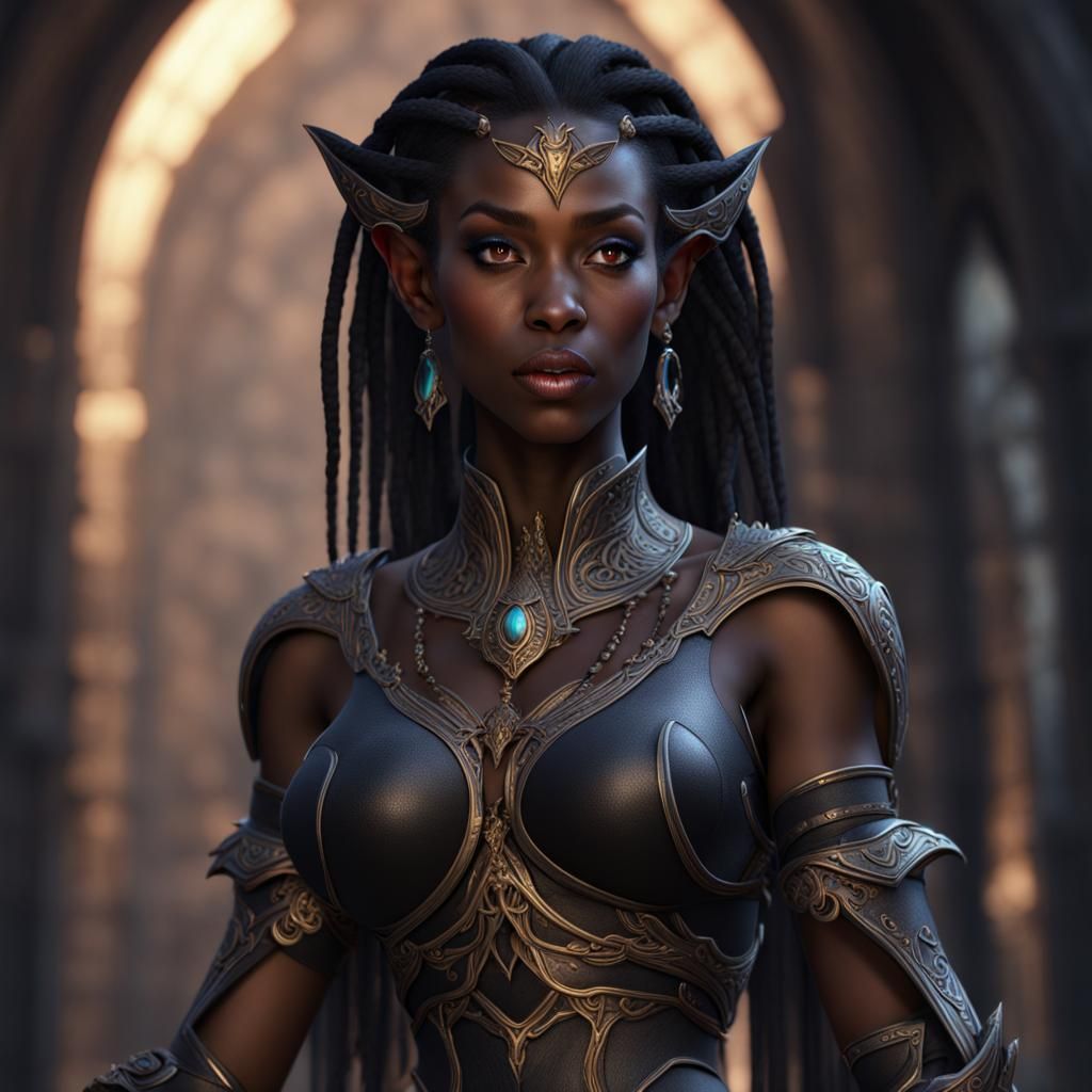 Dark Fantasy Black Elf Cleric in Detailed Matte Painting