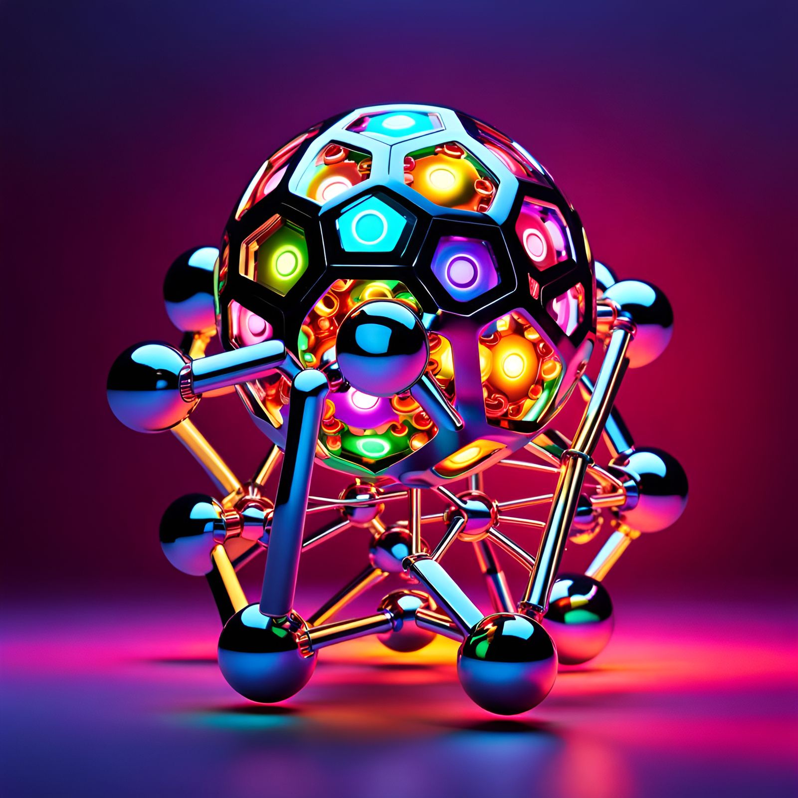 AI Robot Holds Glowing Molecule in 3D Render