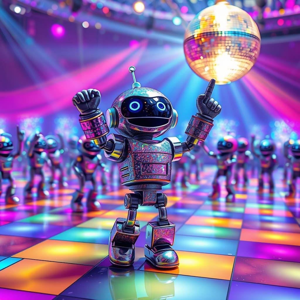 Glamorous Disco Robot Dances in Multicolored Splendor