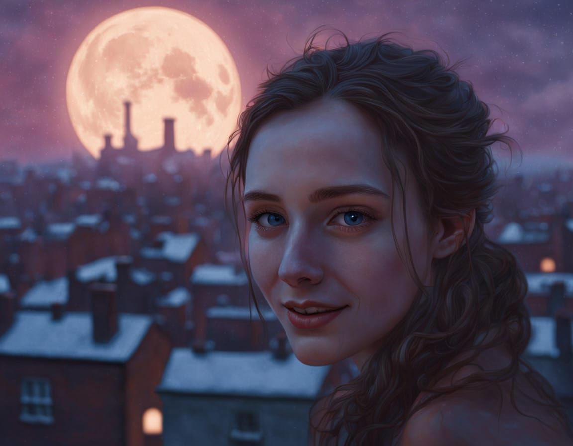 Enigmatic Woman Contemplates Wondrous Secret Amidst Dusk Cit...