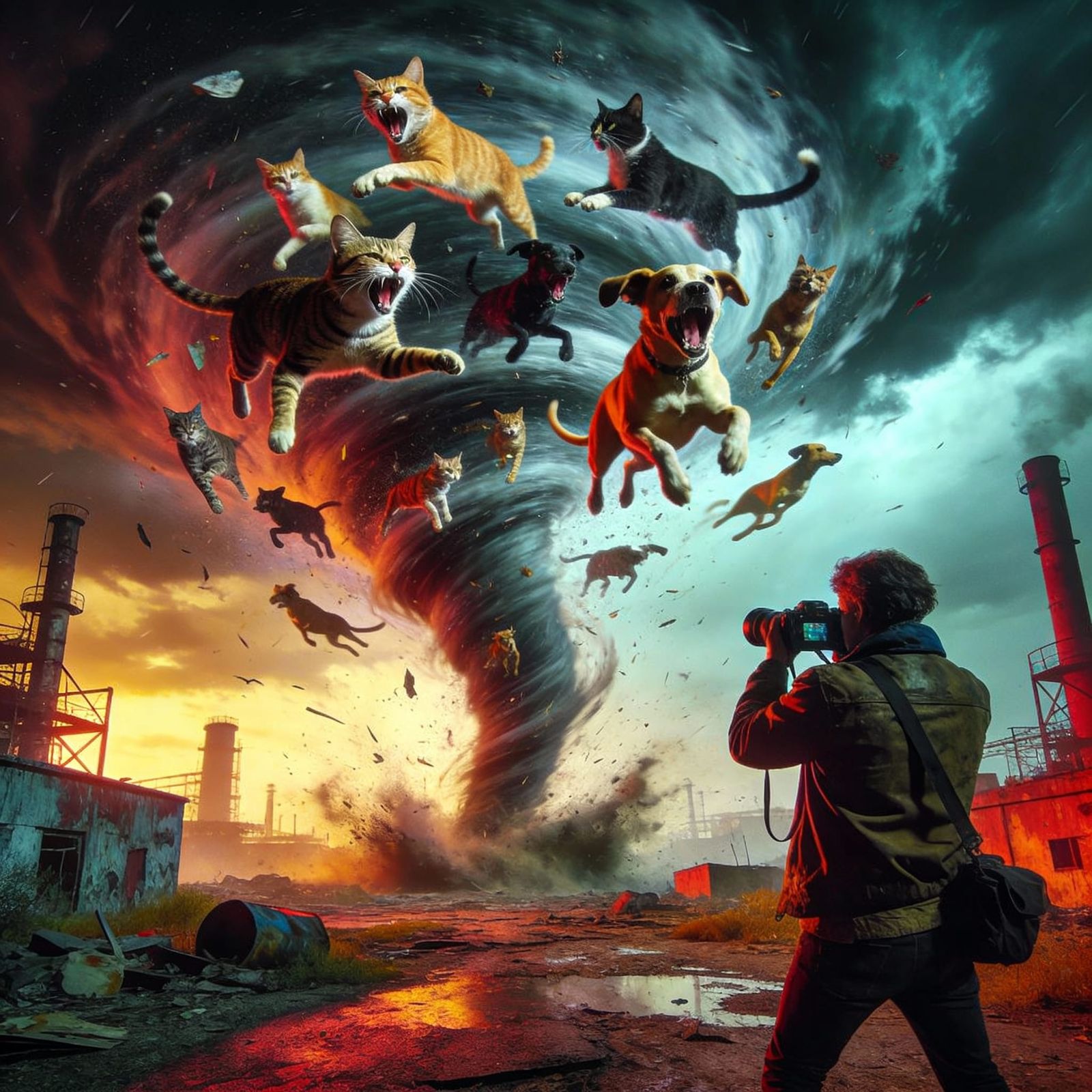 Cinematic Concept Art of Animal Tornado in Post-Industrial L...