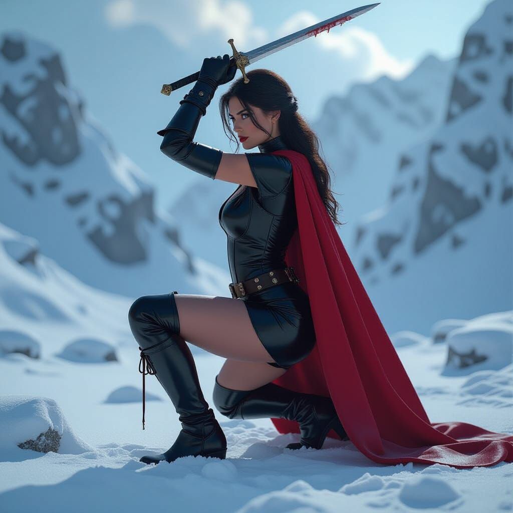 Victorian Woman Warrior in Snowy Landscape