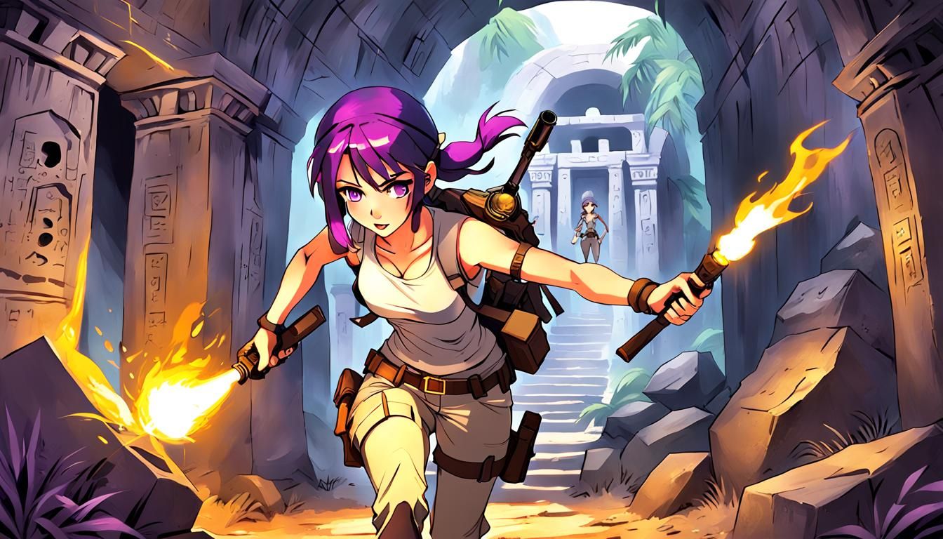 Anime Tomb Raider Girl Exploring Ancient Ruins