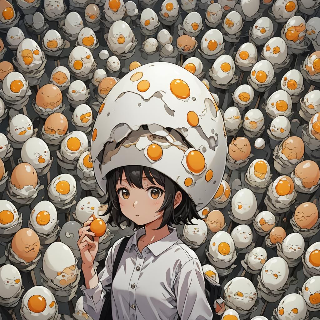 Person with Egg: Anime-Style Digital Art