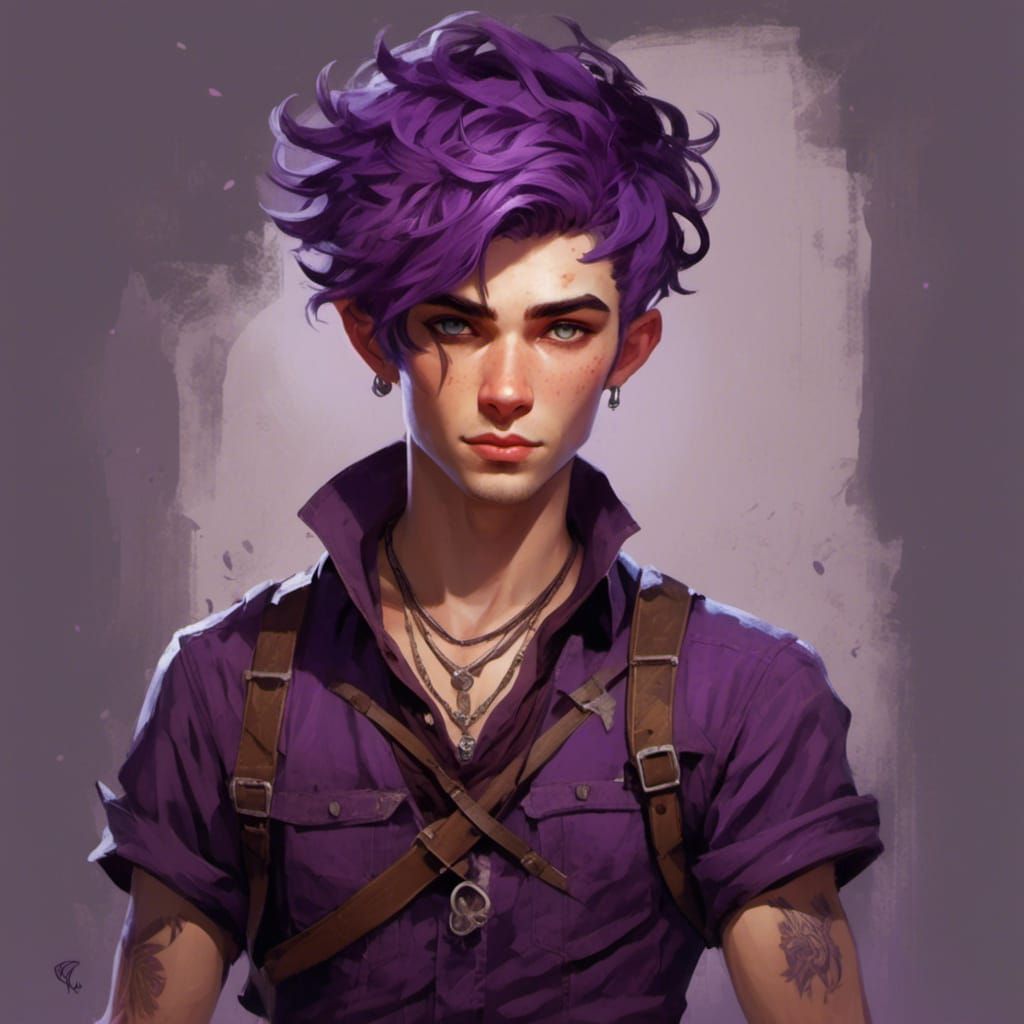 Androgynous Character in Anime Style With Purple Hair