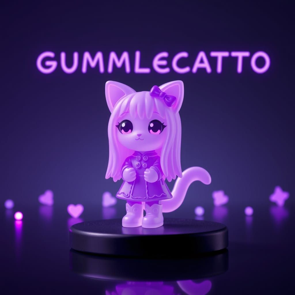 Purple Gummy Anime Catgirl in Synthwave Style