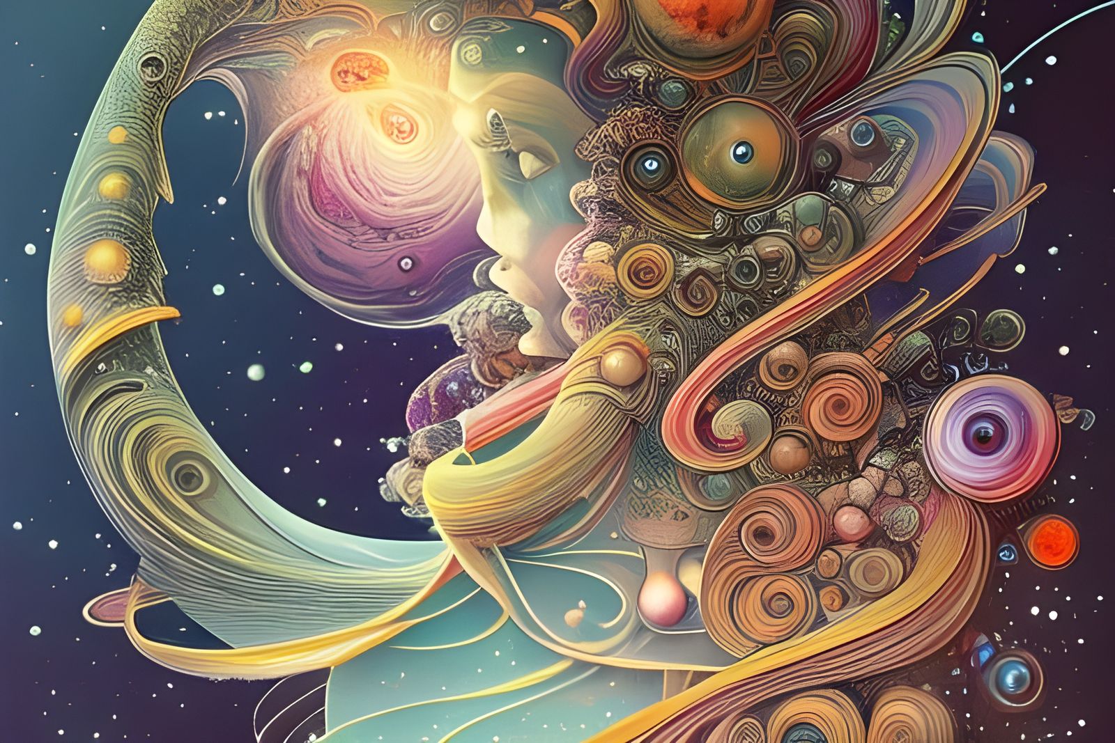 Princess Gazing into Galaxy Portal, Digital Art