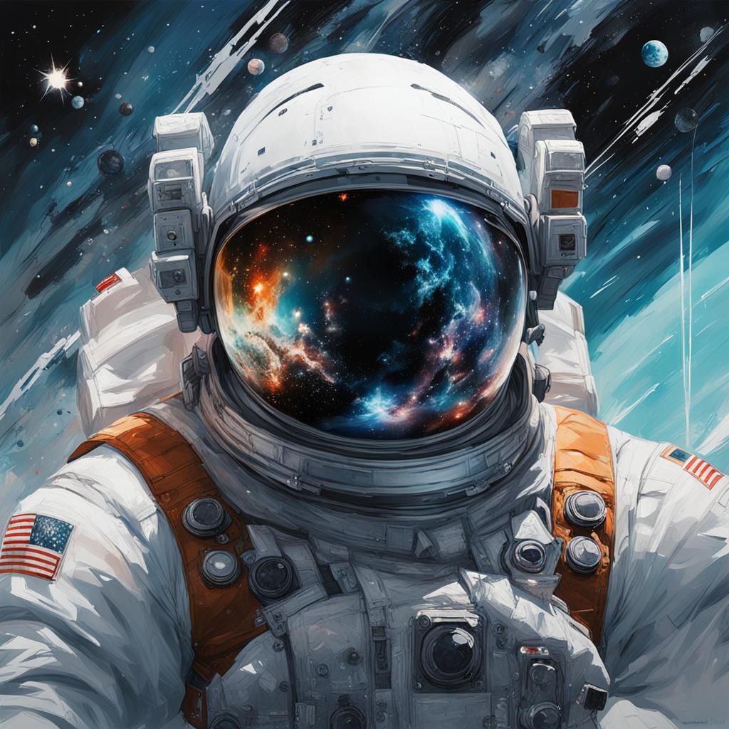 Galaxy Reflection in Astronaut Helmet: Digital Art