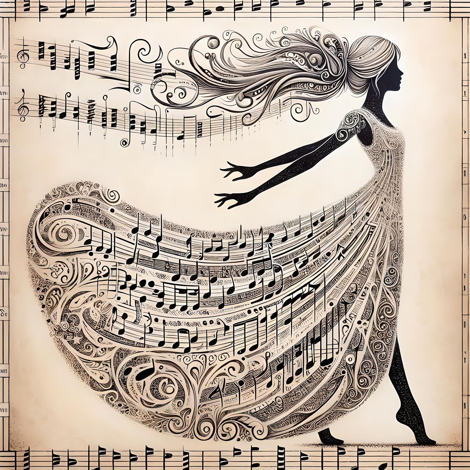 Musical Muse in Flight: A Surrealist Composition