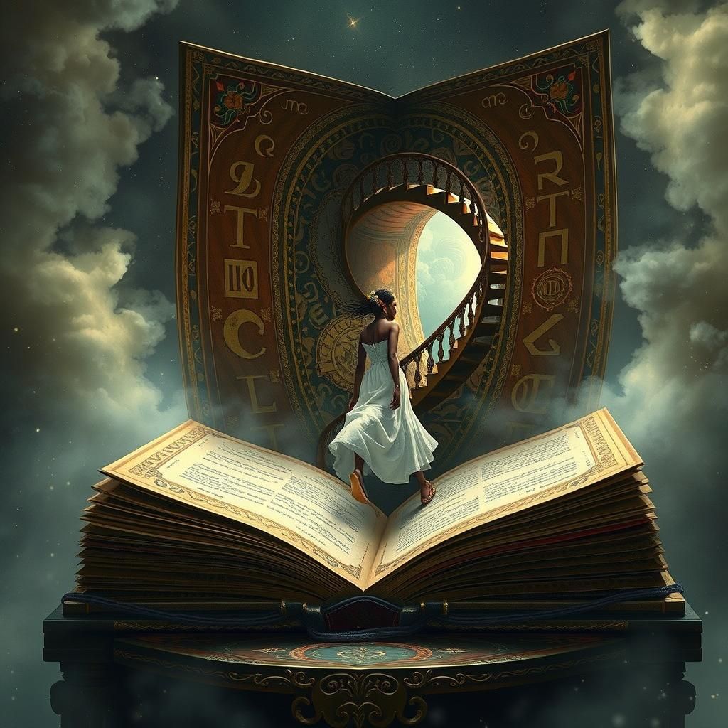 Magical Book Portal with African Girl, Digital Art