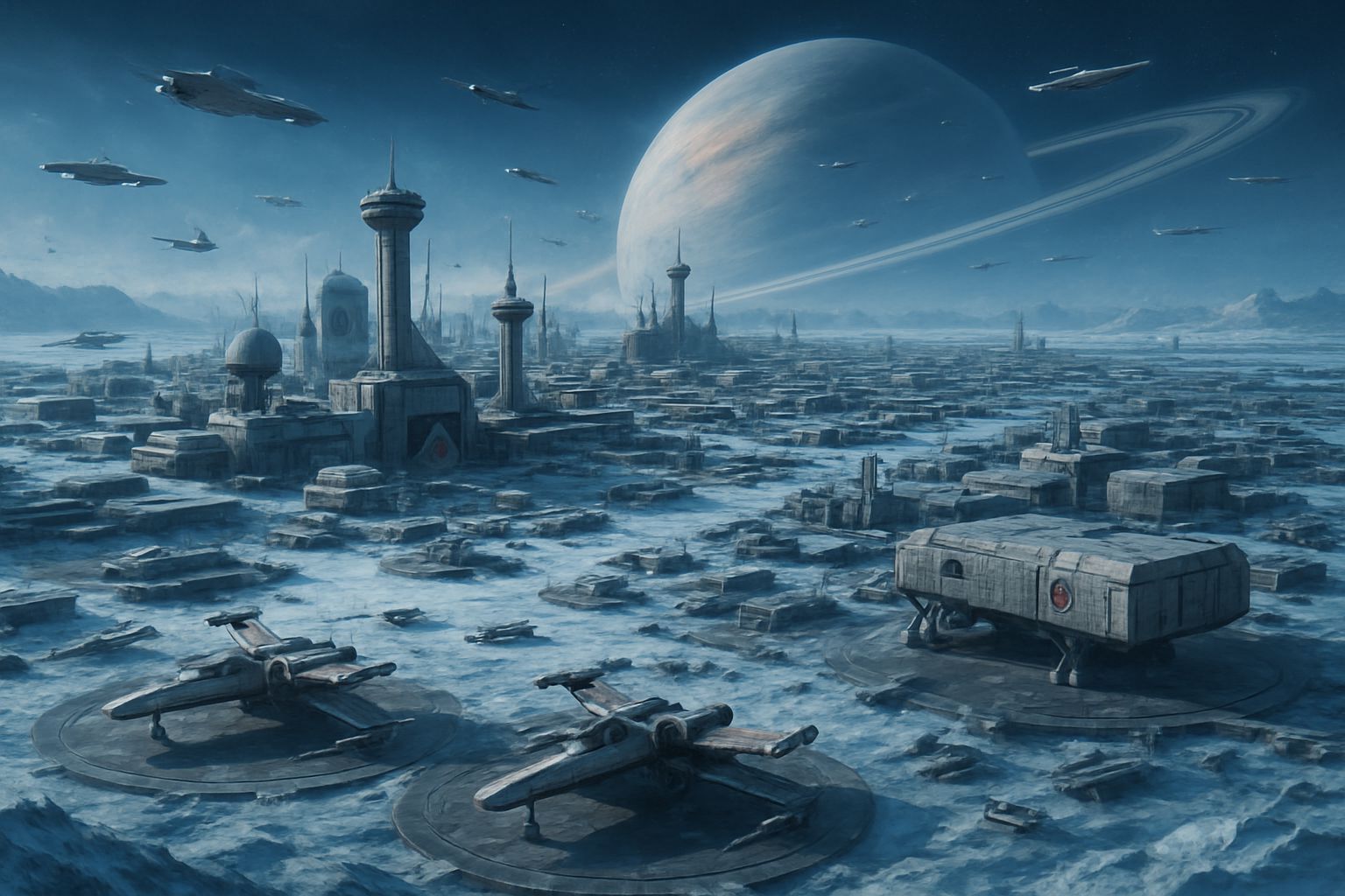 Futuristic Rebel Space Base on Frozen Moon