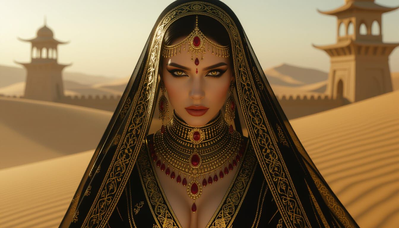 Majestic Empress in Gold and Black, Digital Art