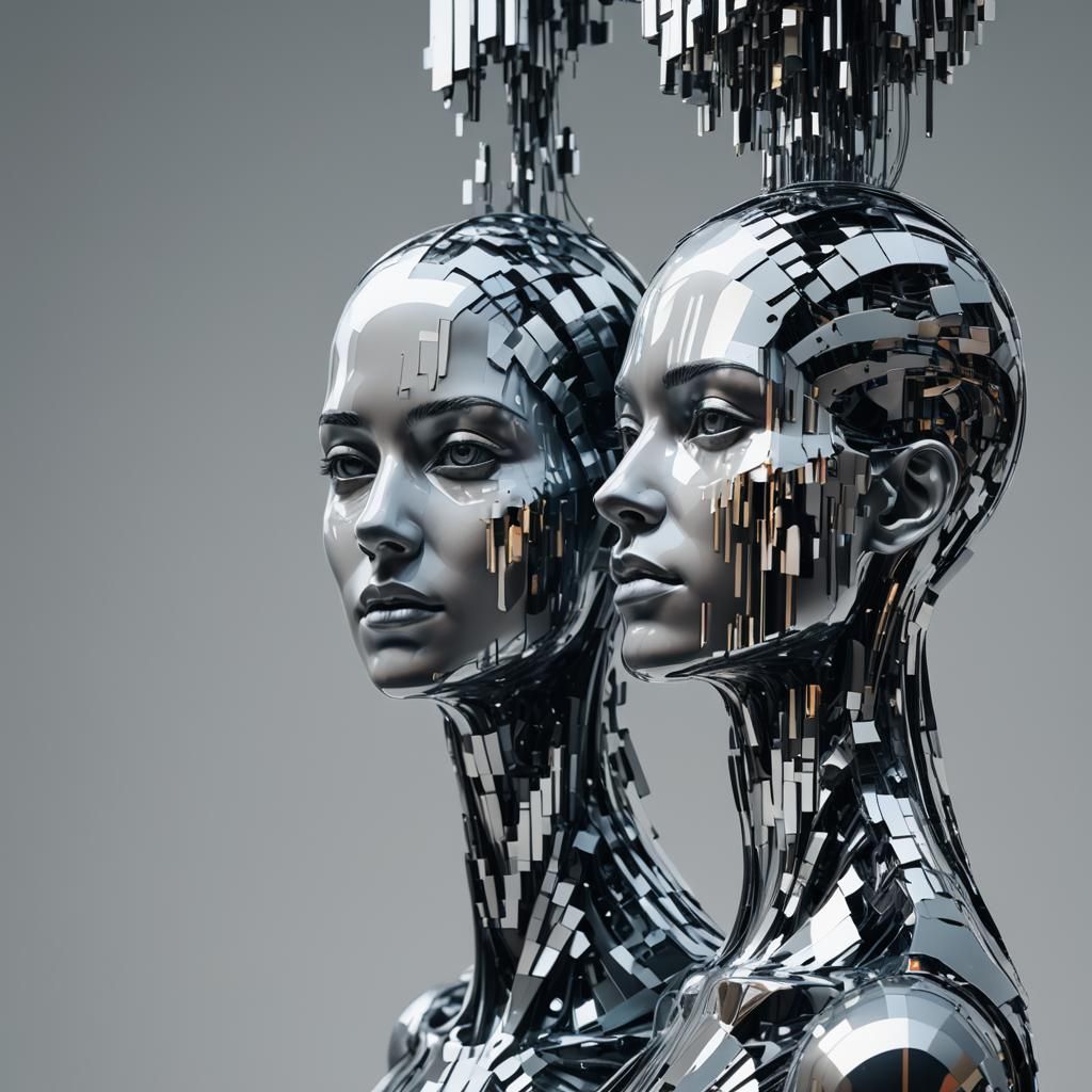 Glitch Pixelated Sculpture in Computer Game Style
