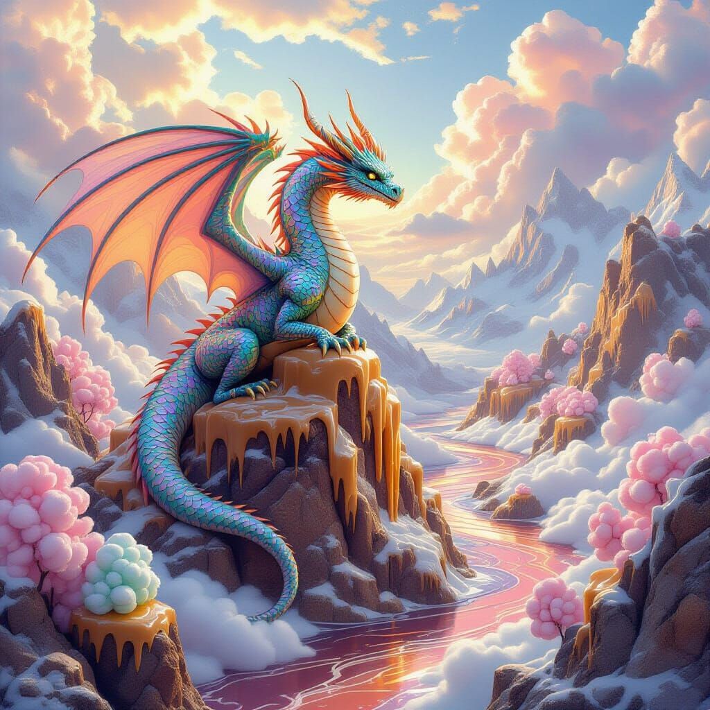 Dragon on Candy Mountains Over Chocolate River