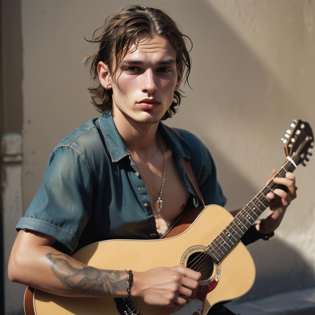 Sweat-Drenched Busker: High-Fashion Portrait in French Vogue...