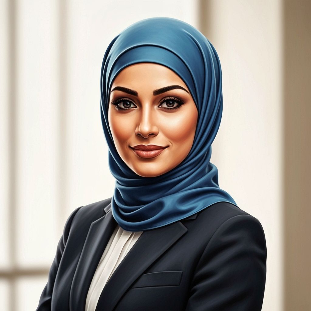 Confident Hijabi Businesswoman Portrait in Detailed Painting