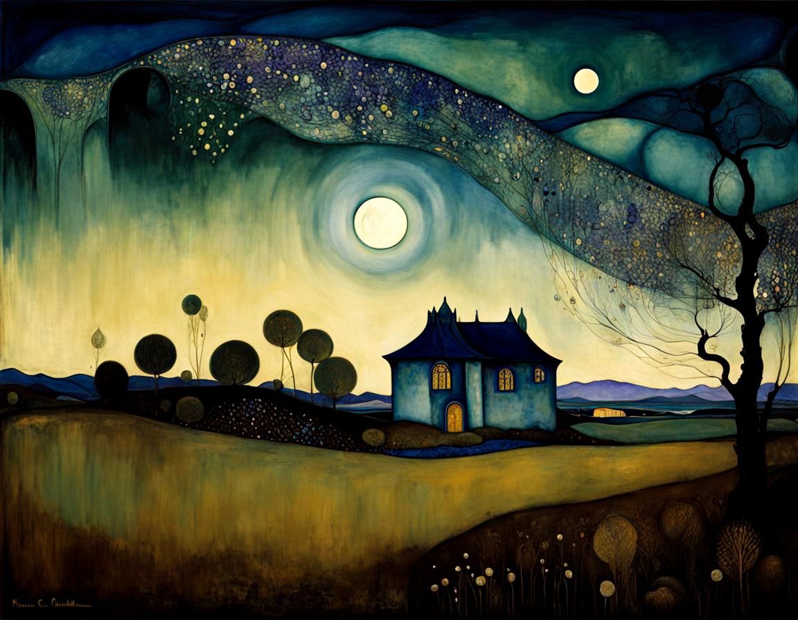 Mysterious Night Scene in Deep Blues and Violets