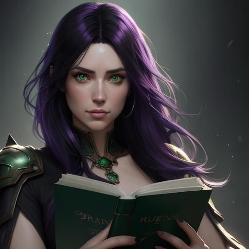 Green-Eyed Girl Reading: Hyperdetailed Digital Portrait