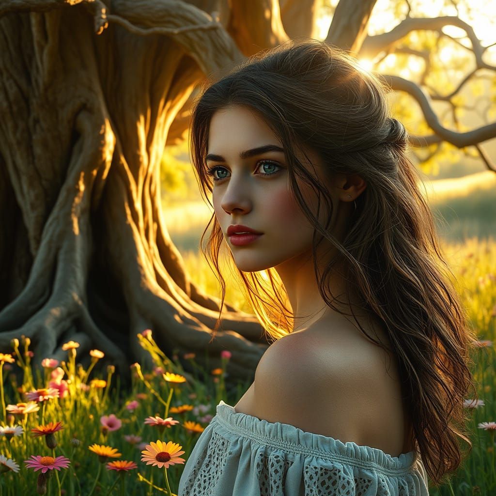 Majestic Woman Amidst Wildflowers