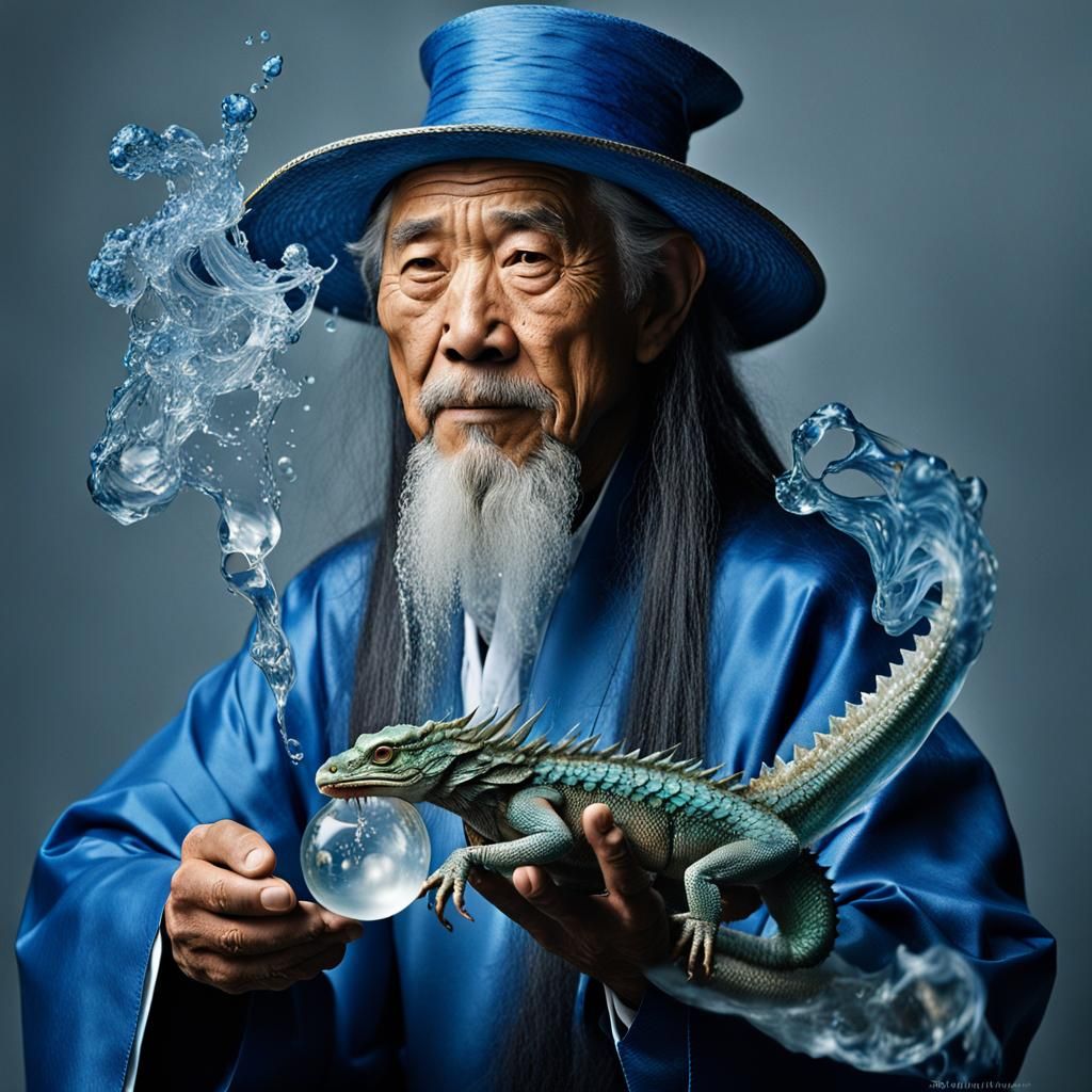 Asian Wizard with Water Dragon Portrait