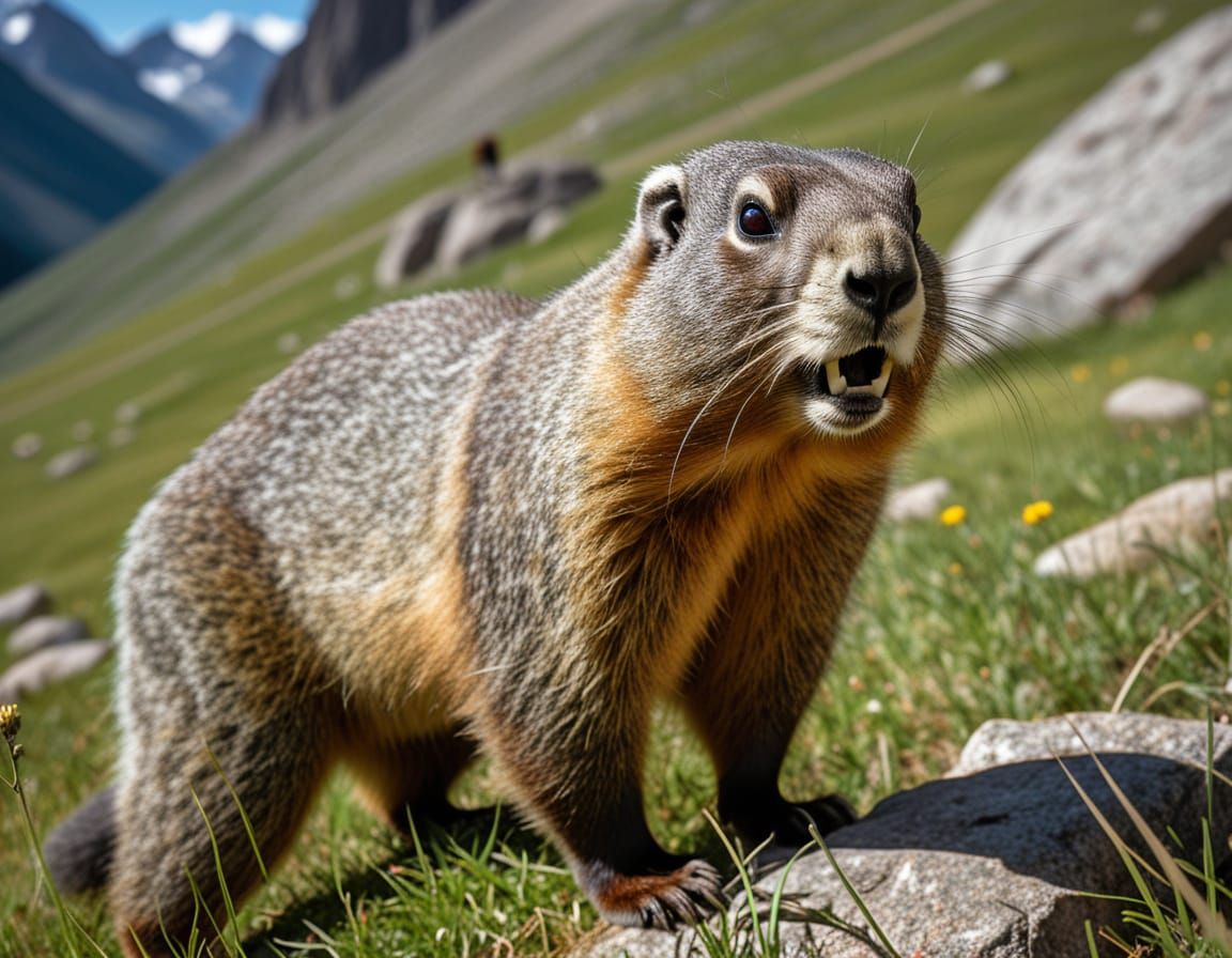 Angry Marmots Confront Photographer in Mountain Pasture