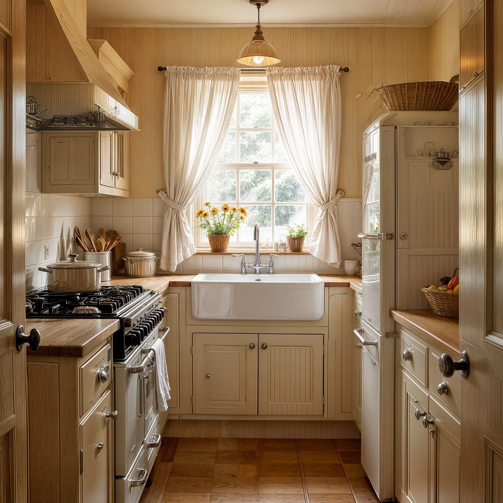 Cozy 1980s English Galley Kitchen with AGA Cooker
