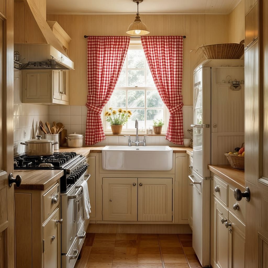 Cozy 1980s English Galley Kitchen with AGA Cooker