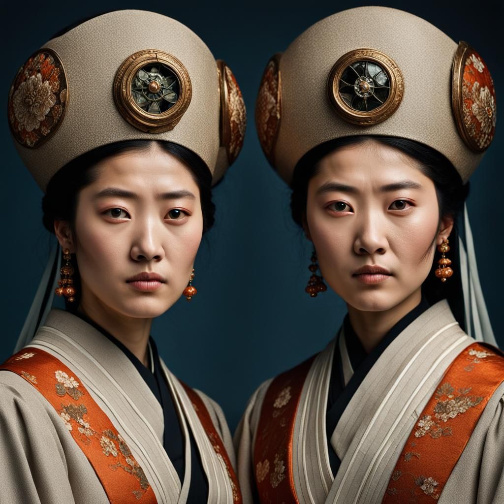 Japanese Sisters in Empire Style Clothing Portrait