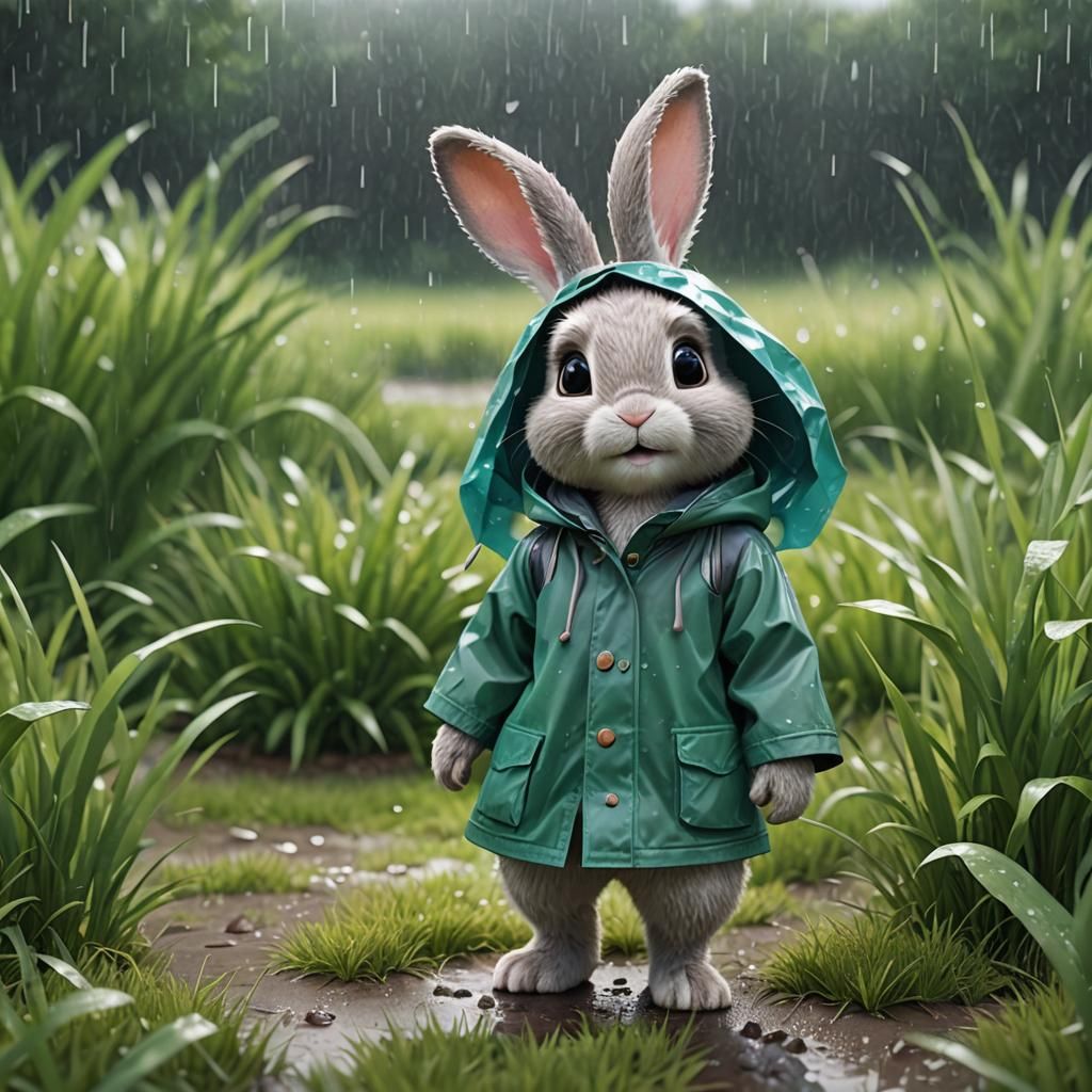 Cute Rainy Day Bunny in 3D Digital Art