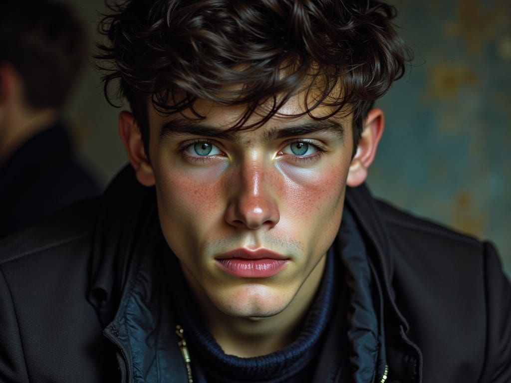 Nostalgic Portrait with Expressive Face in Bright Colors