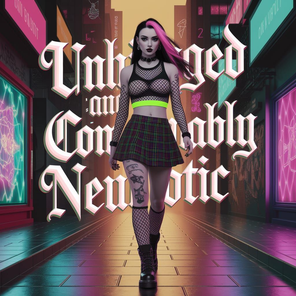 Rebellious Gothic Spirit Unveiled in Cyberpunk City