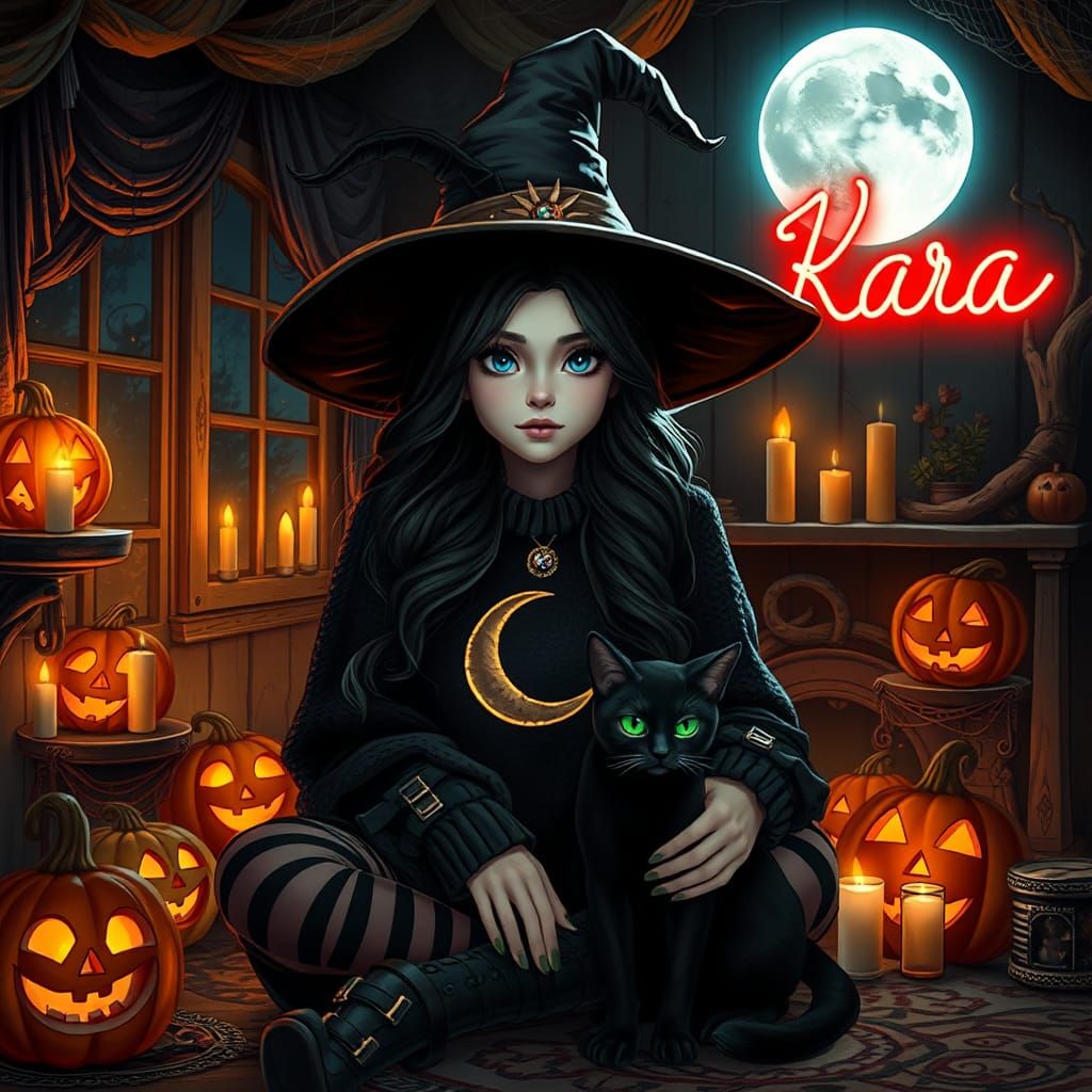 Mystical Enchantress Kara in Whimsical Halloween Lair