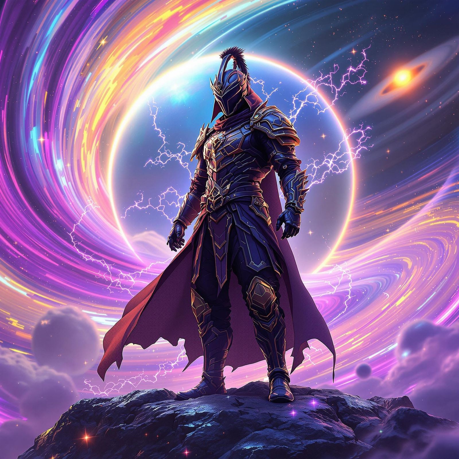 Ethereal Samurai Space Ranger on Saturn's Radiant Ring