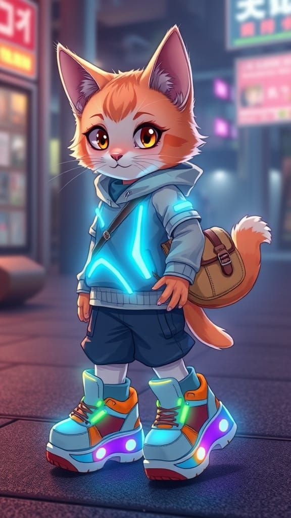 Hyperrealistic Cat-Boy in Kawaii Rave Outfit