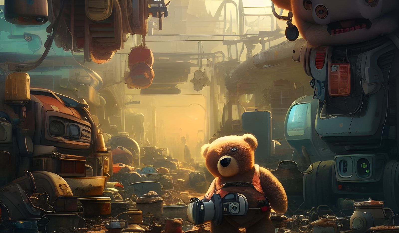 Charming Robot Finds Teddy Bear: Matte Painting