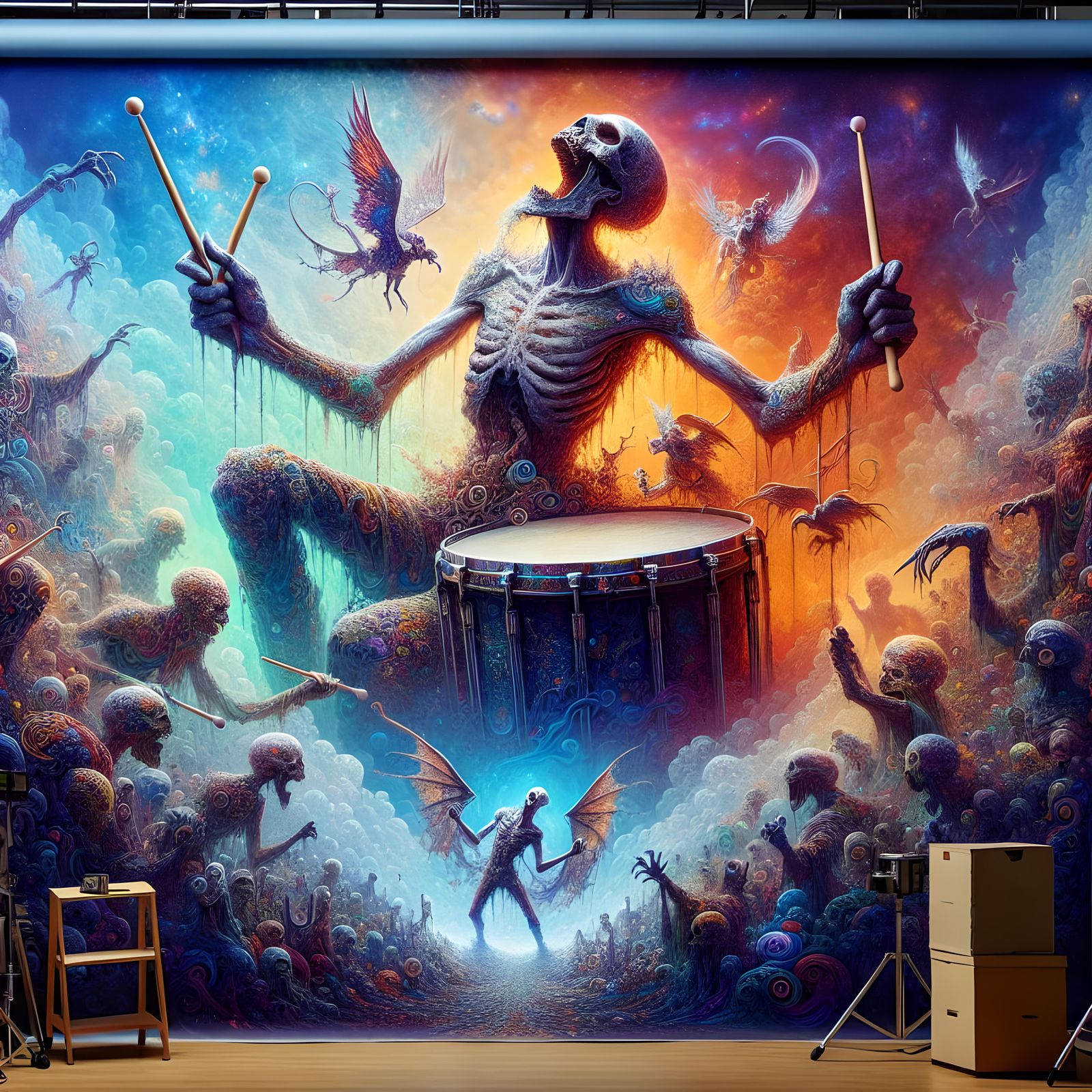 Undead Drummer in Surreal Fantasy Scene