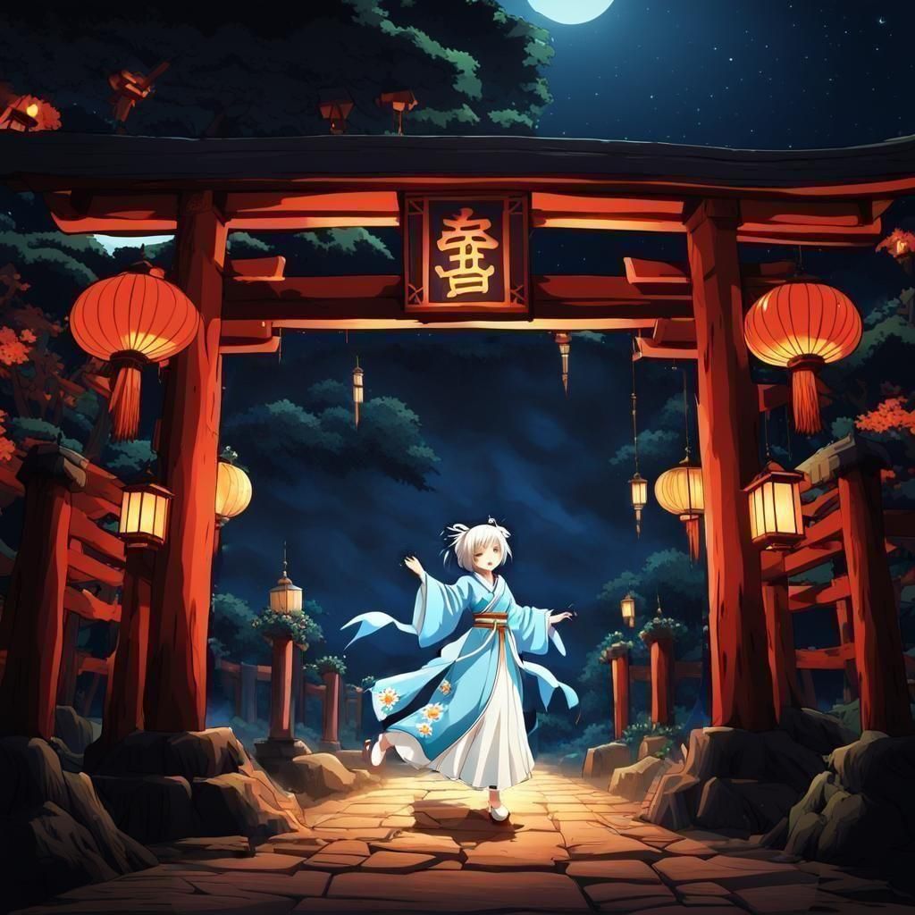 Anime-Style Figure in Kimono with Floral Details