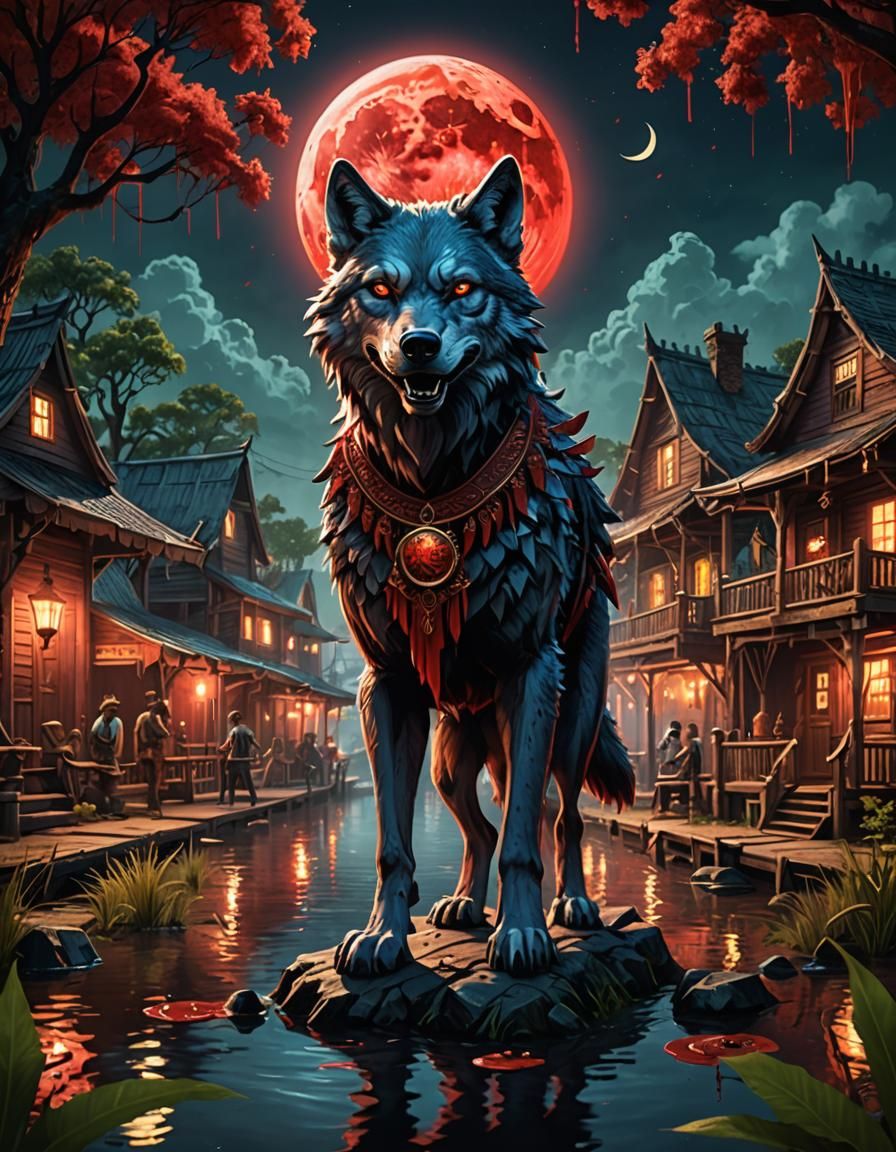 Louisiana Bayou Blood Moon Festival Wolf Poster