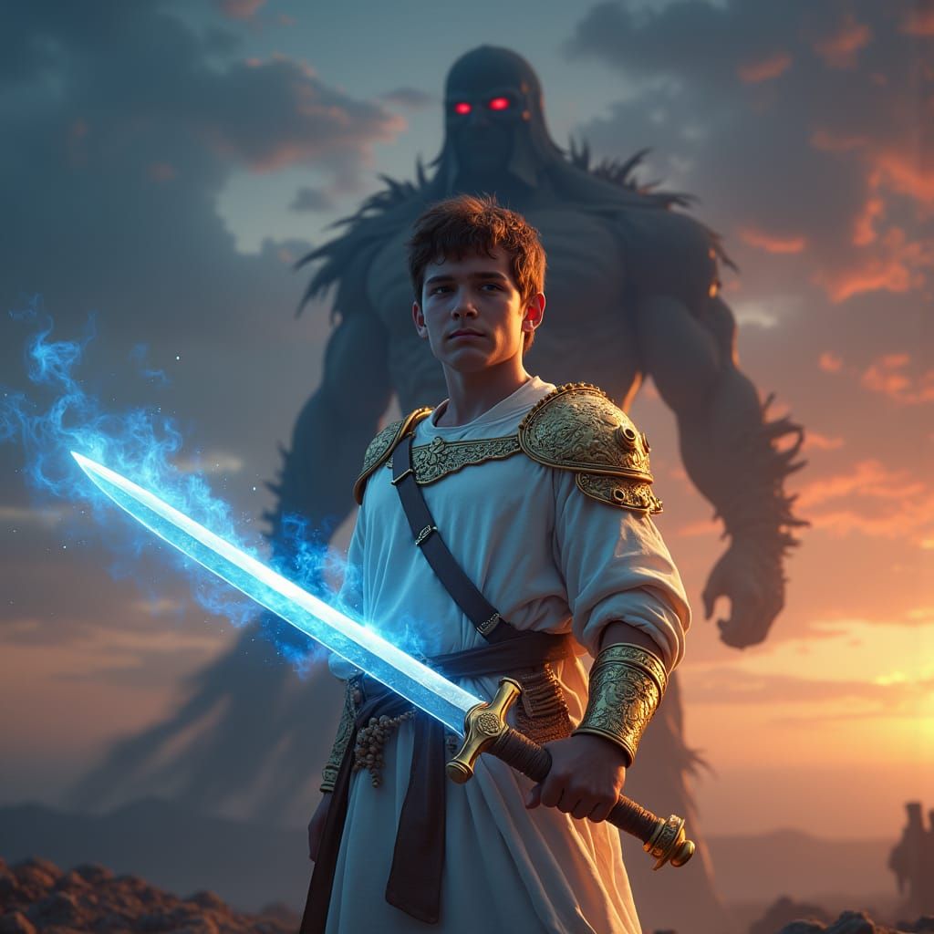 Courageous Warrior Confronts the Giant in Faith