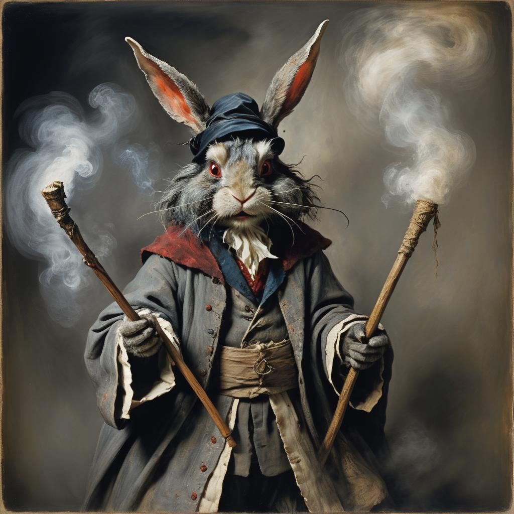 Drunk Rabbit as Gandalf: Ensor and del Sarto Style
