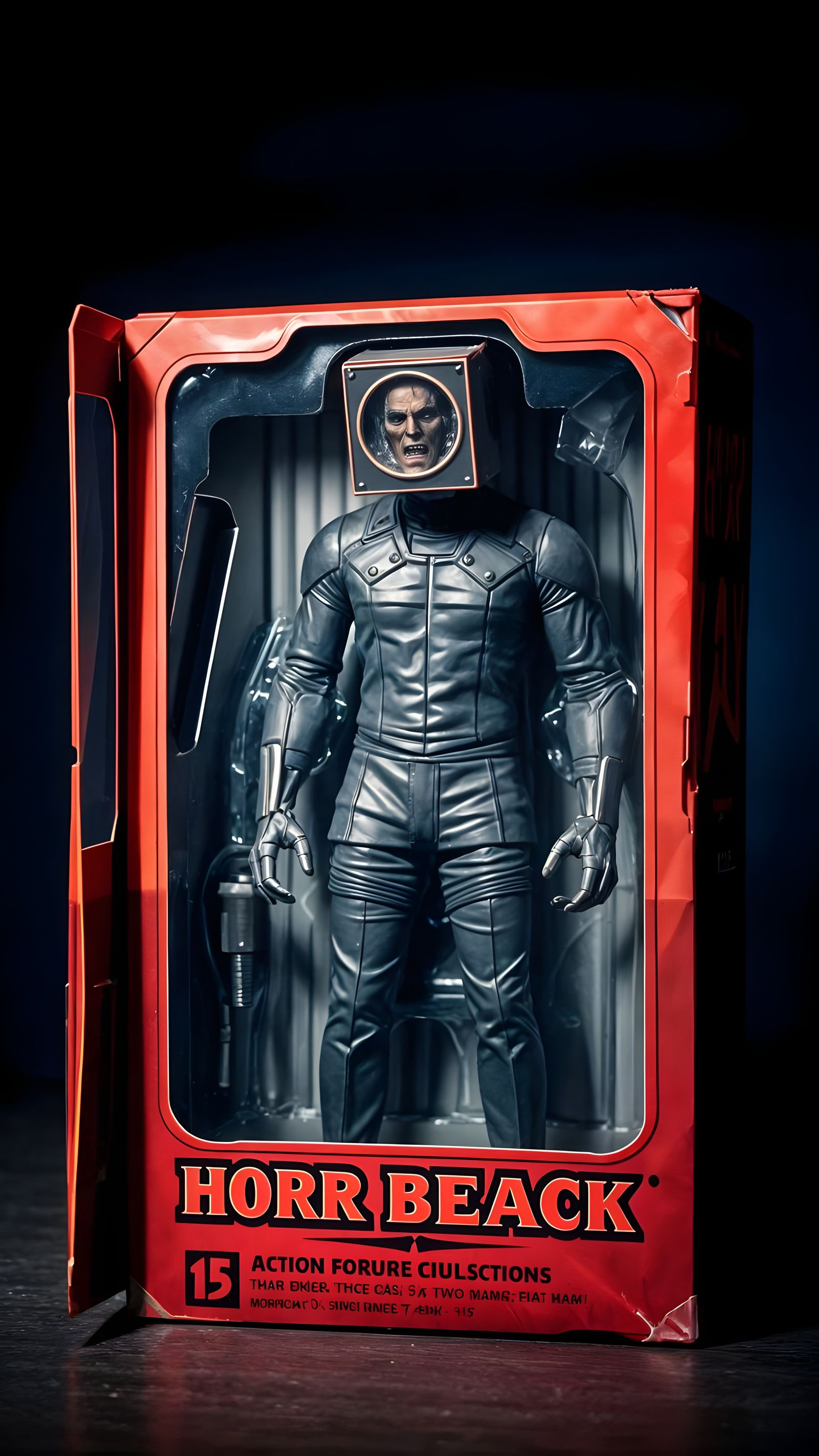Action Figure in Horror Movie Box, Realistic Toy Packaging