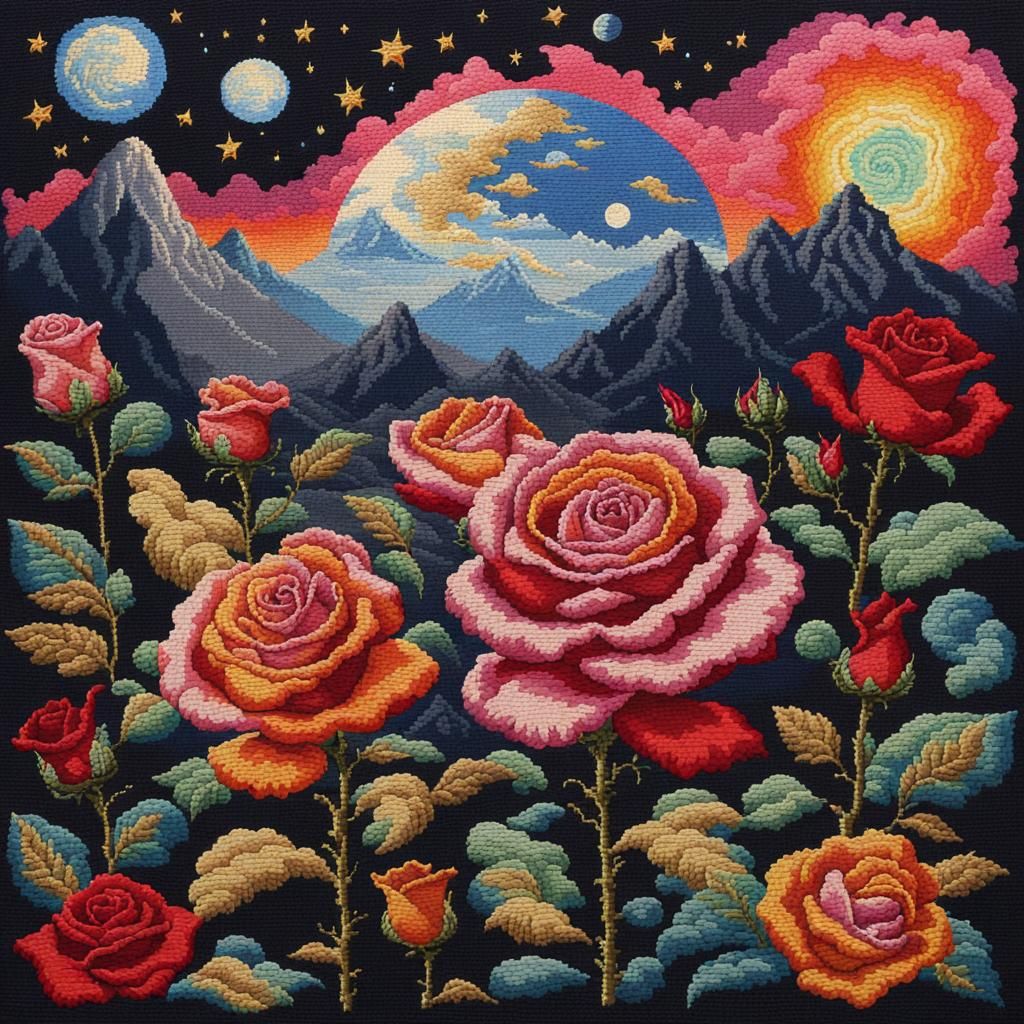 Psychedelic Rose Moonscape in Academic Style
