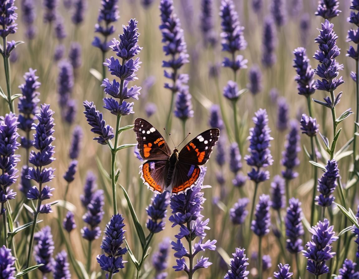 Purple Emperor Butterfly on Lavender in Sunlight