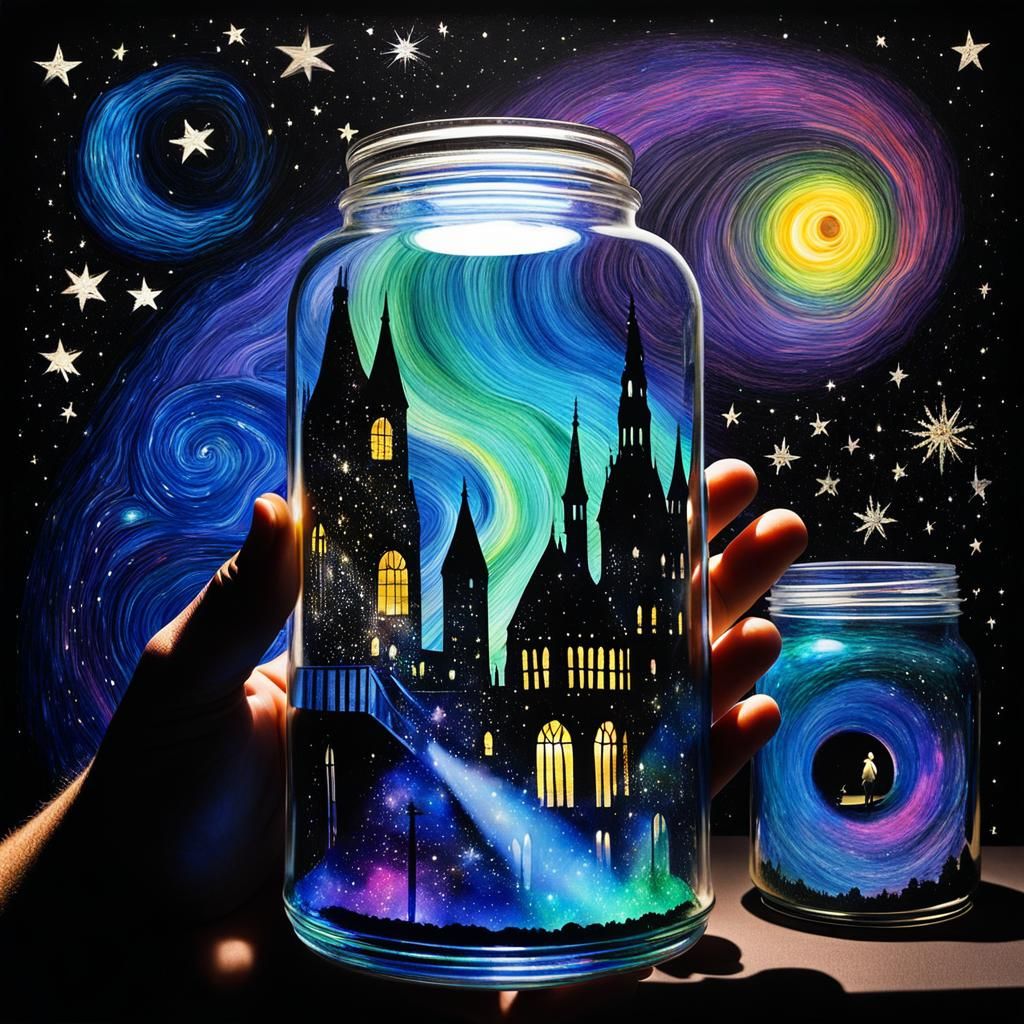 Gothic Sandman and Dream Jars in Van Gogh Style