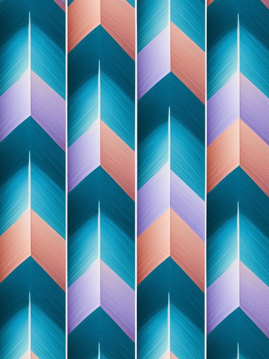 Neo-Impressionist Oil Painting of Abstract Symmetrical Lines