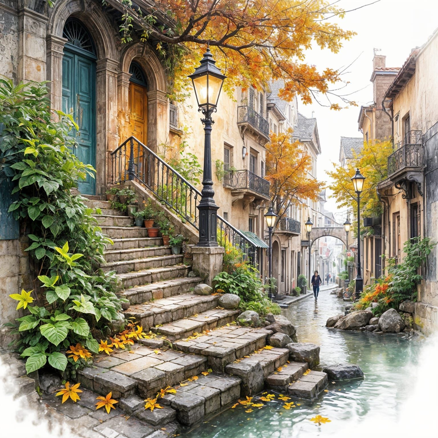 Autumnal Staircase in Vibrant Detail