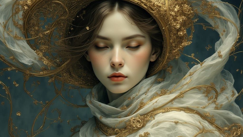 Mysterious Woman Behind Shimmering Veil