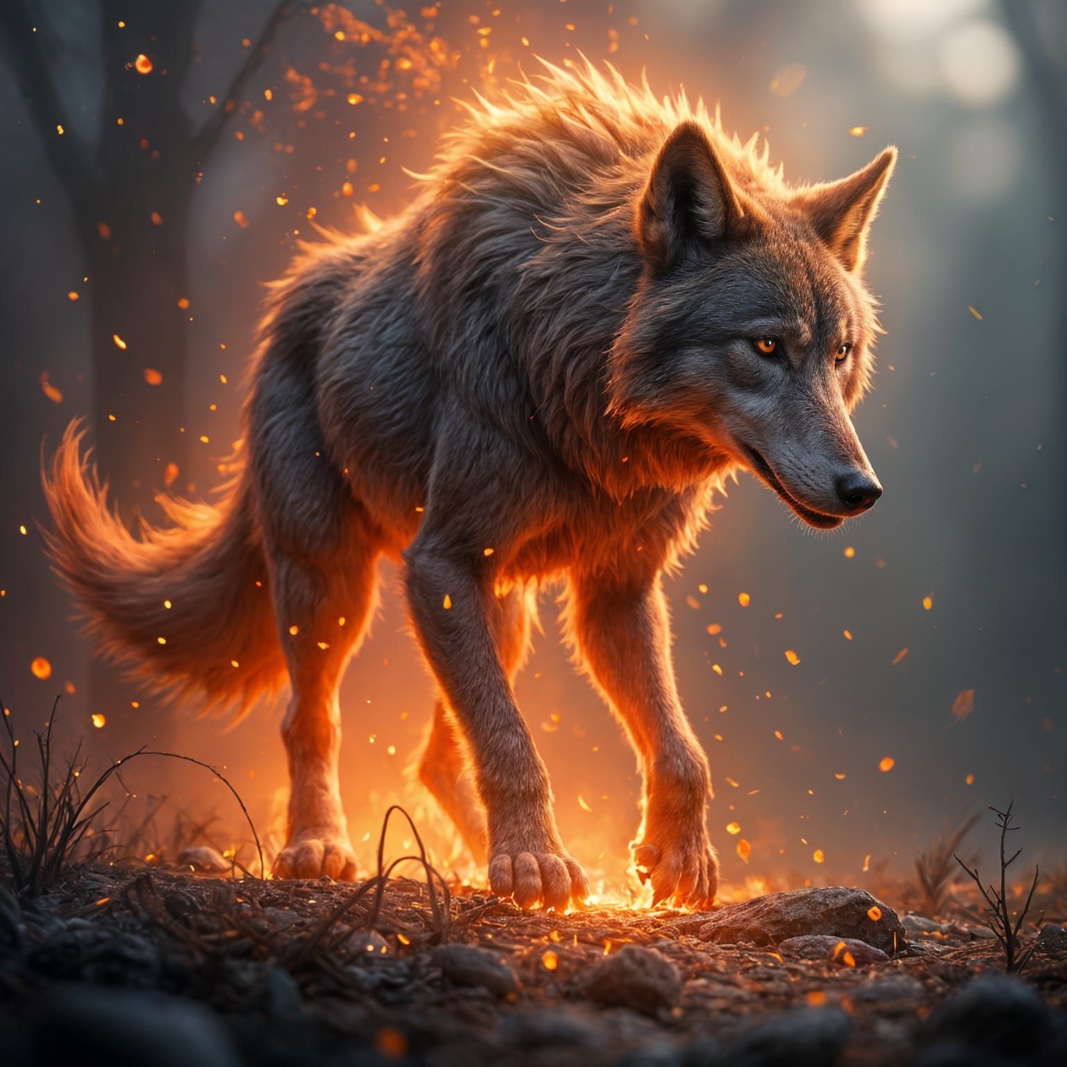 Fiery Wolf: Detailed Fantasy Concept Art