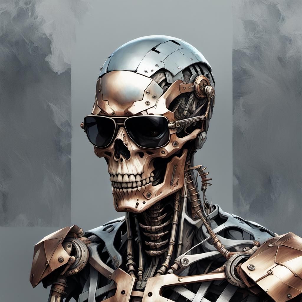 Cyberpunk Skeleton Warrior Portrait with Metallic Skin