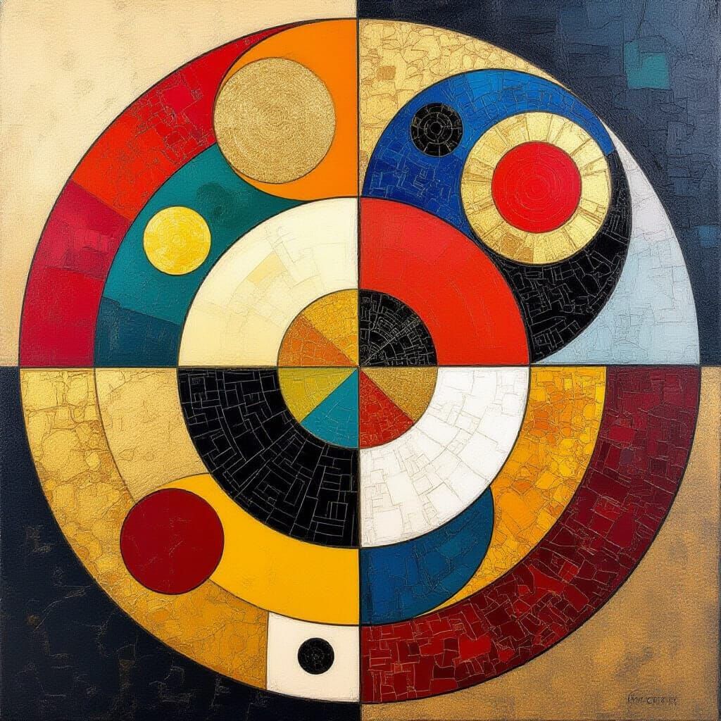 Abstract Circles in Opulent Oil Painting Style